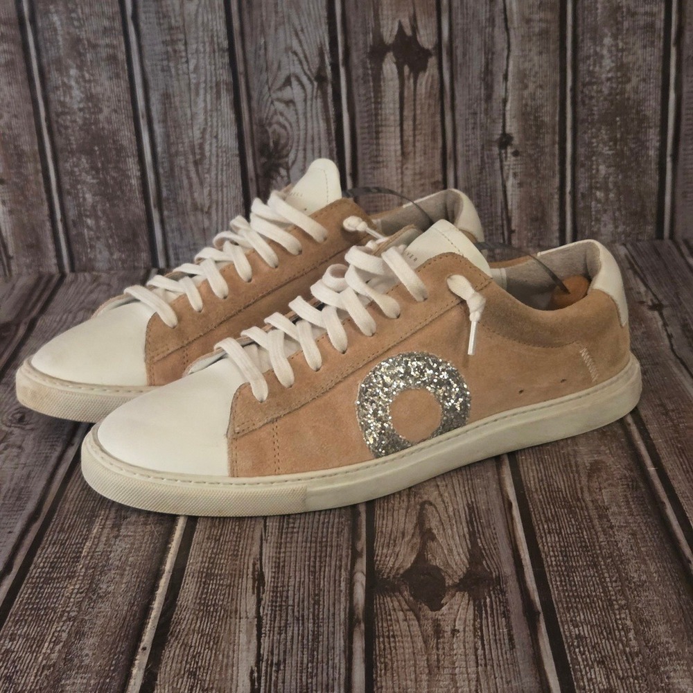 Sz 40 / 10 Womens Oliver Cabell Low 1 Tan Suede Glitter Sneakers Shoes